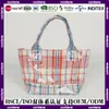 Bolsa de Compras Tecida Listrada de Comércio Exterior Bolsa Tote Listrada Vermelha e Azul de PVC Bolsa Tote Tecida com Logotipo Personalizado