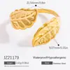 Anillo de Luz Abierto de Acero de Titanio Europeo y Americano Anillo de Dedo Hoja de Lujo de Alta Sensación Chapado en Oro de 18K Anillo de Acero Inoxidable Anillo Transfronterizo
