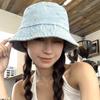 Sombrero de Pescador de Mezclilla Retro Lavado Desgastado con Lazo para Mujer Primavera y Verano Parasol Versátil que Muestra el Rostro Pequeño Protección Solar Sombrero de Cubeta