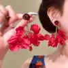 Aretes Borla Flor Rosa Romántica Retro Francesa Mori Super Hada Rojo Nicho Elegante Joyería Boda Vacaciones