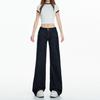 2025 Otoño Nuevo Azul Oscuro Americano Retro Verano Suelto Tiro Bajo Rectos Pierna Ancha Jeans para Mujer