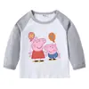 Camiseta de Algodón para Niños Primavera y Otoño Cerdo Ajustada al Hombro Cuello Redondo Manga Larga Camiseta Base para Niños y Niñas Camiseta de Bebé