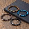 Amazon Hot New Black Onyx Tiger Eye DIY Pulseira Distintiva Cabeça de Lobo Aço Inoxidável Moda Homens Frisada Pulseira