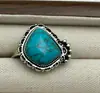 Conjunto de anéis de pena com turquesa incrustada, estilo étnico vintage europeu e americano transfronteiriço, anel personalizado boêmio para mulheres