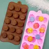 Castelo de Açúcar em estoque Molde de silicone para chocolate de florzinha tridimensional de 15 peças Molde de cozimento manual DIY Silicone de grau alimentício