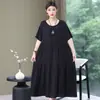 Vestido para Mulheres, Comprimento Médio, Vestido de Verão para Mãe, Vestido Longo de Algodão e Seda Acima do Joelho, Roupa para Mulheres de Meia-Idade, Vestido de Praia Curto-Manga Tamanho Grande para Mulheres