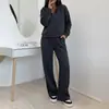 Coleção Nova Outono 2026 Moda Feminina Europeia e Americana Transfronteiriça Conjunto de Calça Wide Leg Tie Longa Cor Sólida para o Trabalho