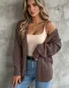 Cardigã de tricô vazado transfronteiriço da Amazon para mulheres, novo casaco suéter de cor sólida de manga comprida para primavera e outono, top casual fashion