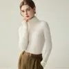 Suéter de cachemira para mujer 100% cachemira de cabra, pieza única sin costuras, suéter de cuello alto ajustado para mujer, color liso de otoño e invierno, camisa base de punto