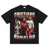 Camiseta de Futebol com Estampa de Personagem Cristiano Ronaldo Manga Curta Algodão Puro Gola Redonda Moletom com Capuz Corte Solto