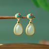 Novo Estilo Antigo Chinês Banhado A Ouro Imitação Hetian Jade Brincos Brincos Étnicos Femininos Retro Queimado Brincos Azuis Brincos Clássicos