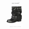 Botines Cortos para Mujer con Tacón Grueso, Nuevo Estilo 2026, Cómodos Botines Martin Fruncidos, Botas de Montura Vaqueras Occidentales, Versátiles