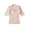 Camiseta de Cuello en V de Manga Tres Cuartos de Gama Alta para Mujer, Nuevo Estilo Primavera 2026, Corte Ajustado, Favorecedor, Top de Manga Tres Cuartos, Camiseta Básica