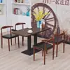 Cadeira Chifre de Madeira Maciça Imitação Ferro Forjado Combinação de Mesa e Cadeira para Hotel, Cantina, Restaurante de Fast Food, Lanchonete de Macarrão Picante, Loja de Chá com Leite