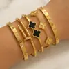 Conjunto de Pulseiras Empilháveis de Alta Qualidade Amazon Flor de Trevo Cravejado com Diamantes, Pulseiras Bangles de Joias que Não Desbotam
