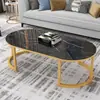 Mesa de centro europeia de canto arredondado para casas pequenas, mesa de centro moderna simples para sala de estar em vidro temperado com textura marmorizada