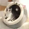 Ninho de Gato para Todas as Estações, Acessórios Quentes de Inverno para Gatos, Casa de Gato Semi-fechada, Cama de Dormir, Canil para Animais de Estimação Atacado