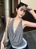Camisola de Verano de Nicho Diseño de Deseo Puro Empalme de Color Contrastante para Mujer Falso Dos Piezas Cuello Oscilante de Tirantes Top Versátil