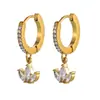 Brincos de roda gigante com perfuração completa e microincrustação de zircônia trevo brincos femininos aço inoxidável banho PVD cor dourada 18K brincos de retenção de cor