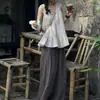Conjunto de verão super estiloso, um conjunto completo de roupas confortáveis, regata com decote V estilo japonês, calça pantalona de cintura alta, terno casual para mulheres