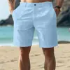 2026 Transfronterizos de Manga Corta para Hombre Algodón Lino Verano Color Sólido Abotonados Playa Diarios Exteriores Transpirables Rectos Casuales Pantalones Cortos