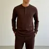 Camisa Henley Americana de Manga Larga para Hombre con Tapeta de Tres Botones Puños de Canalé para Primavera y Otoño Top Casual Básico de Punto