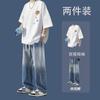 Conjunto de Camisetas de Manga Curta para Homens, Roupa de Verão com Jeans High-Street, Conjunto Casual e Versátil de Duas Peças Tendência