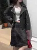 Saia de Cetim com Bolinhas Estilo Comute Primavera 2026 para Mulheres Cintura Alta Justa Saia Evasê Patchwork Saia Casual Versátil