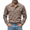 Chamarra de trabajo casual de manga larga para hombre, estilo europeo y americano, resistente, de gamuza, para exteriores, corte holgado, para el día a día y para ir al trabajo.