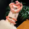 Pulsera de Ágata Roja del Sur Natural para Mujer, Pulsera de Doble Círculo Joyería Regalo para Novia, Mejor Amiga, Regalo de Cumpleaños