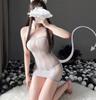 Lindo e Sedutor Conjunto Erótico de Lingerie com Abertura no Entrepernas Paixão Body Transparente Sexy Sedutor Peça Única em Renda com Meias Suspensoras