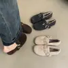 Sapatos femininos Birkenstock, novo modelo outono e inverno 2024, estilo coreano, retrô francês, sem cadarço, sapatos quentes de algodão