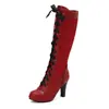 Botas de Moda de Tacón Alto con Punta Redonda Patchwork Otoño-Invierno Estilo Europeo y Americano con Cordones Caña Alta para Mujer Tallas Grandes AliExpress Dropshipping C-77