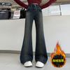 Pantalones Acampanados de Otoño e Invierno para Niñas 2025 Nueva Moda de Invierno para Niños Mayores, Ajustados de Color Sólido, Forrados de Polar, Jeans Engrosados, Tendencia Transfronteriza