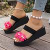 Chinelos de cunha de sola grossa Flores femininas de tamanho grande Sandálias e chinelos pequenos 43 Tamanho Sapatos leves de comércio exterior Sapatos de praia casuais