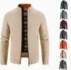Outono Inverno 2026 Comércio Exterior Masculino Suéter Cardigã com Veludo Interno Tamanho Grande Masculino Gola Alta Jaqueta de Tricô Quente Juventude Lã