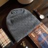 Touca de Caxemira Masculina 100% Caxemira Pura Outono e Inverno Novo Xadrez Moda Tricotada Proteção de Orelha Quente Touca de Tricô