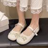 Sapatos Mary Jane Redondos com Laço Suave Estilo Francês para Mulheres, Lançamento Verão 2025 Confortáveis de Baixo Salto para o Dia a Dia em Couro