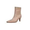 Botas de tornozelo de couro de primeira camada femininas botas nude outono e inverno novas botas de salto alto fino bico quadrado de couro genuíno botas femininas de cano curto