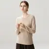 Otoño e Invierno Nueva Camiseta Base de Punto de Cachemira Moda Suave Cómoda Jersey con Dobladillo Enrollado Cuello Redondo Agradable a la Piel Manga Larga para Mujer