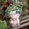 Maceteros de Jardín de Escritorio para Casa Nueva Macetas de Flores Jarrón de Niña Linda Adornos Macetas de Resina para Suculentas Creativas Macetas con Maceta