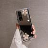 Funda Adecuada para Teléfono Móvil Plegable Samsung Foldable5 con Pedrería W23 Transparente Zfoldable6 Flor Diagonal Espejo de Maquillaje Pantalla Plegable Todo Incluido
