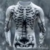 Camiseta de manga larga casual retro con calavera 3D para hombre, cuello redondo, pulóver, nuevo, transfronterizo, directo del fabricante