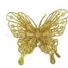 Nuevas decoraciones de Navidad: Mariposa de lentejuelas doradas de doble capa para árbol de Navidad, corona de Navidad, artículos decorativos para bodas y cajas de regalo