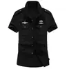 Verão Transfronteiriço AliExpress Air Force One Cor Sólida Algodão Camisa Masculina de Manga Curta Verde Militar Camisa de Trabalho Masculina Camisa de Manga Meia