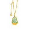 Colar de Prata Pura 925 com Cabacinha para Mulheres, Novo Estilo Chinês, Tendência Nacional, Corrente para Clavícula com Flor de Jade Africana Natural, Pingente de Lótus Estilo Ins