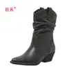 Juyuan 2026 Otoño/Invierno Nuevas Botas de Mujer Vintage Disponibles Comercio Exterior Talla Grande Media Pantorrilla WISH Amazon Botas de Cuero Europeas y Americanas