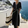 2026 Nova Roupa Feminina de Verão Estilo Boêmio Elegante Vestido de Temperamento Cruzamento de Fronteira Deslocamento Saia Longa