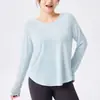 Ropa de Yoga Tallas Grandes para Mujer, Top Deportivo de Manga Larga con Espalda de Malla, Camiseta Transpirable de Secado Rápido, Camiseta Cover-Up Adelgazante que Ceñe la Cintura