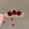 Pinza para el Cabello de Mujer Nuevo Estilo Antiguo Borla Flor de Metal Pinza Grande para la Parte Trasera de la Cabeza del Cabello Elegante Pinza de Tiburón Tocado